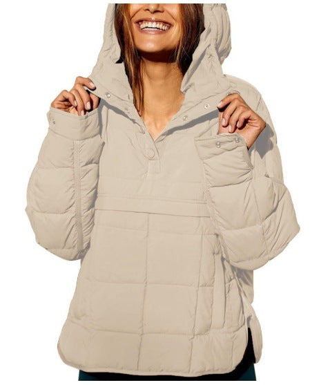 Damska Pikowana Lined Pull-Over Anorak z Kaptur