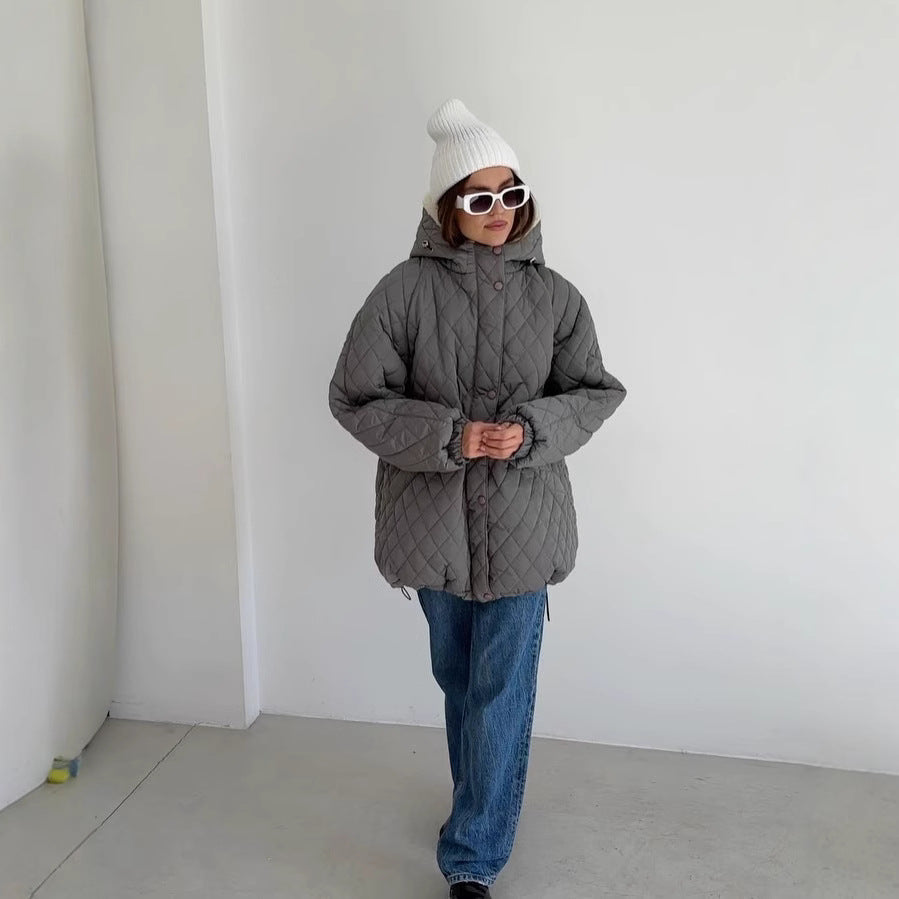 Damska oversize pikowana kurtka z Teddy Lining i Hood Lumaza