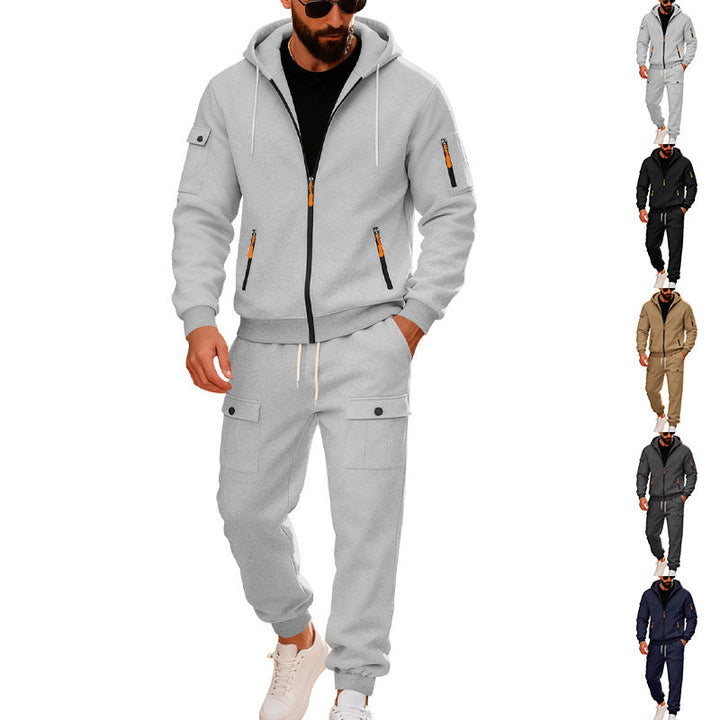 Męska miejski z kapturem tracksuit wykonana z bawełna mieszanka z cargo Kieszenie i funkcjonalny zippers