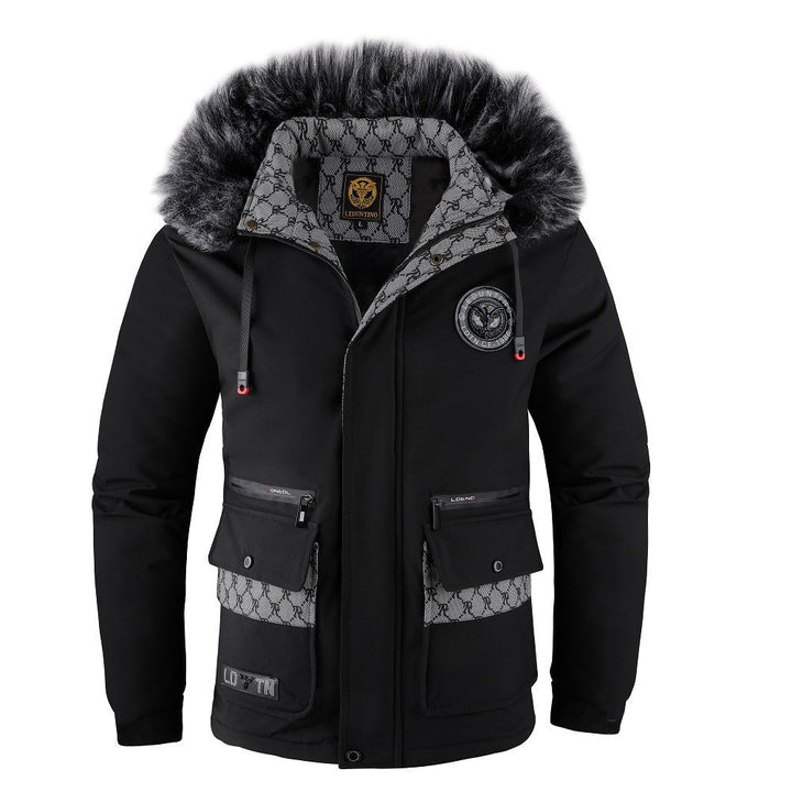 Męska miejski termiczny parka z removable imitacja fur kapturem, pikowana wner lwwg i multifunctional przód kieszeniami