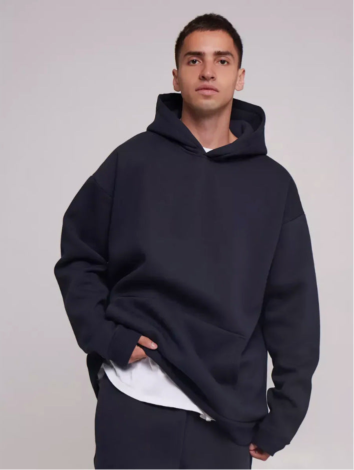 Męska heavy polar boxy bluza z kapturem z deep shoulder drop reinforced kaptur i kieszeń kangurka