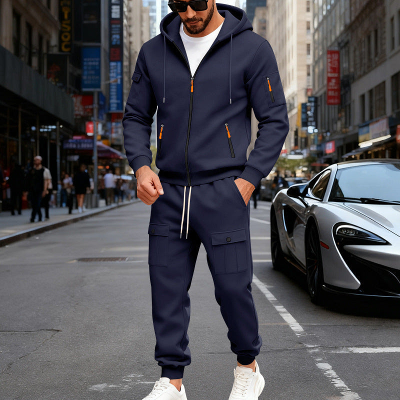 Męska miejski z kapturem tracksuit wykonana z bawełna mieszanka z cargo Kieszenie i funkcjonalny zippers