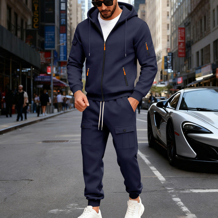 Męska miejski z kapturem tracksuit wykonana z bawełna mieszanka z cargo Kieszenie i funkcjonalny zippers