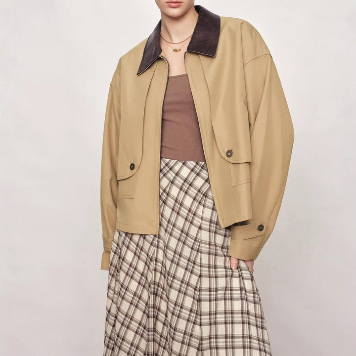 Damska codzienna i Fashionable Transition kurtka z Contrasting kołnierzem Lumaza