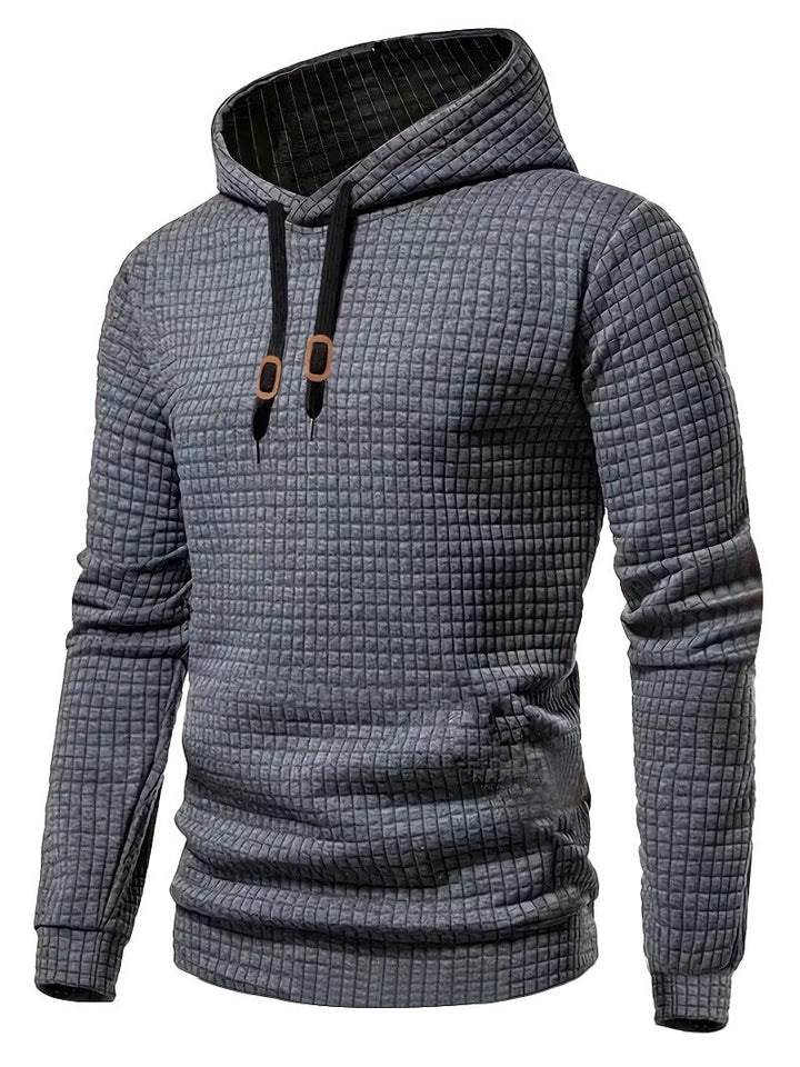 Męska pikowana bluza z kapturem z rectangular quilting, ściągacz i prążkowane mankiety