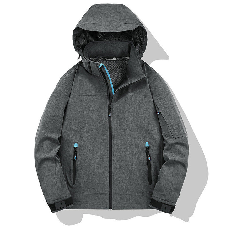 Męski Weather-Resistant Softshell Outdoorowy Kurtka z Kaptur, Wysoki kołnierz, i Welded Szwy