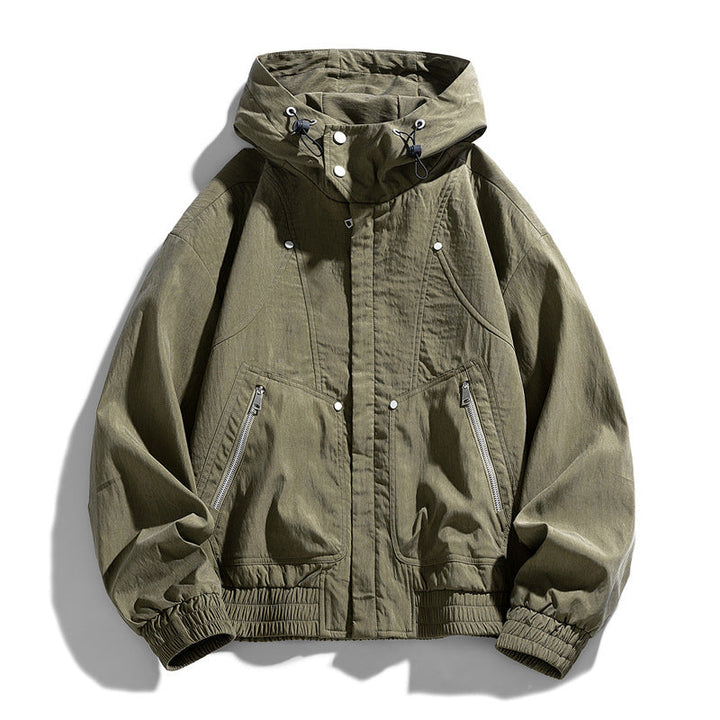 Męski Oversize Płótno Utility Hoodie Kurtka z Hidden Snap Guzik Placket i Kieszenie na zamek