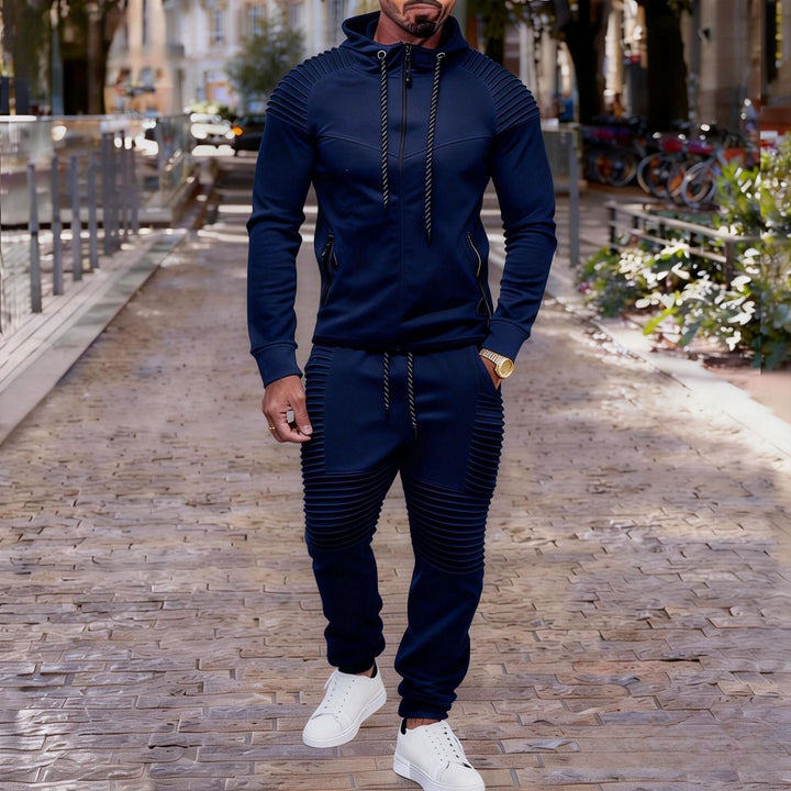 Męska sportowa bluza z kapturem sweat set z prążkowany biker panels