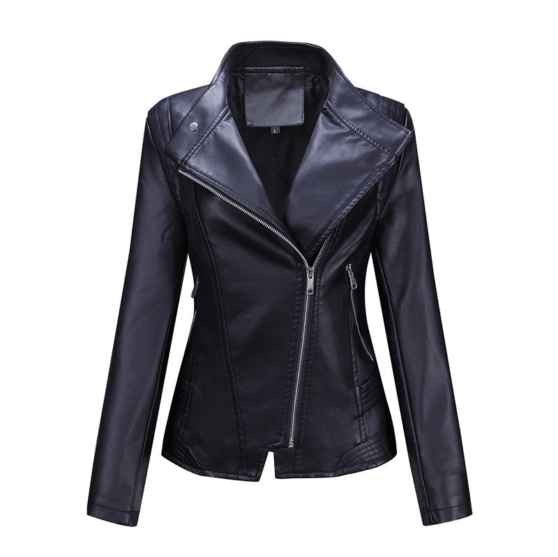 Damska dopasowana biker kurtka made of imitacja skóry z asymmetrical zamkiem błyskawicznym i dopasowana cut Lumaza