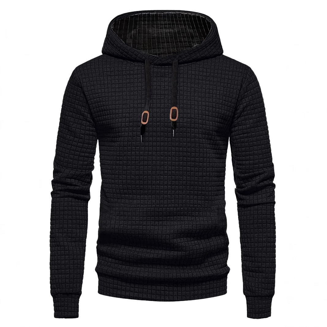 Męska pikowana bluza z kapturem z rectangular quilting, ściągacz i prążkowane mankiety
