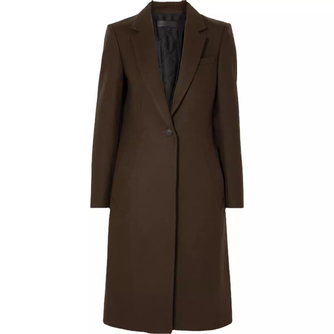 Damska długa płaszcz in sleek tailoring z narrow silhouette Lumaza