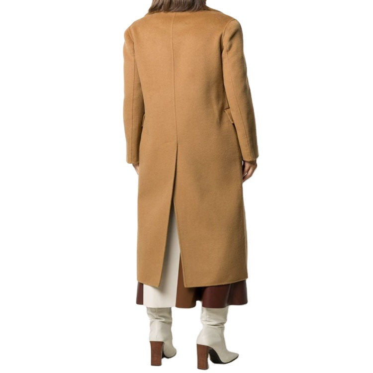Damska Floor-Length dwurzędna mieszanka wełny długa płaszcz z Subtle Walking Slit i Wide Shawl kołnierzem Lumaza