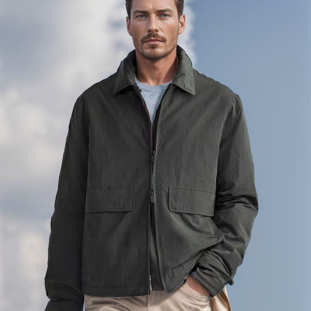 Męski Lekki Utility Blouson Kurtka z Koszula Kołnierz i Naszywany Flap Kieszenie