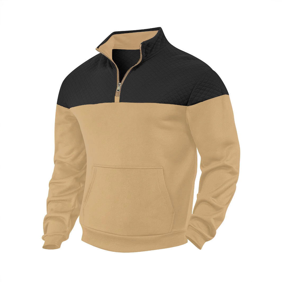 Męska Krótki zamek Bluza z Pikowana Shoulder Panel i Kieszeń kangurka