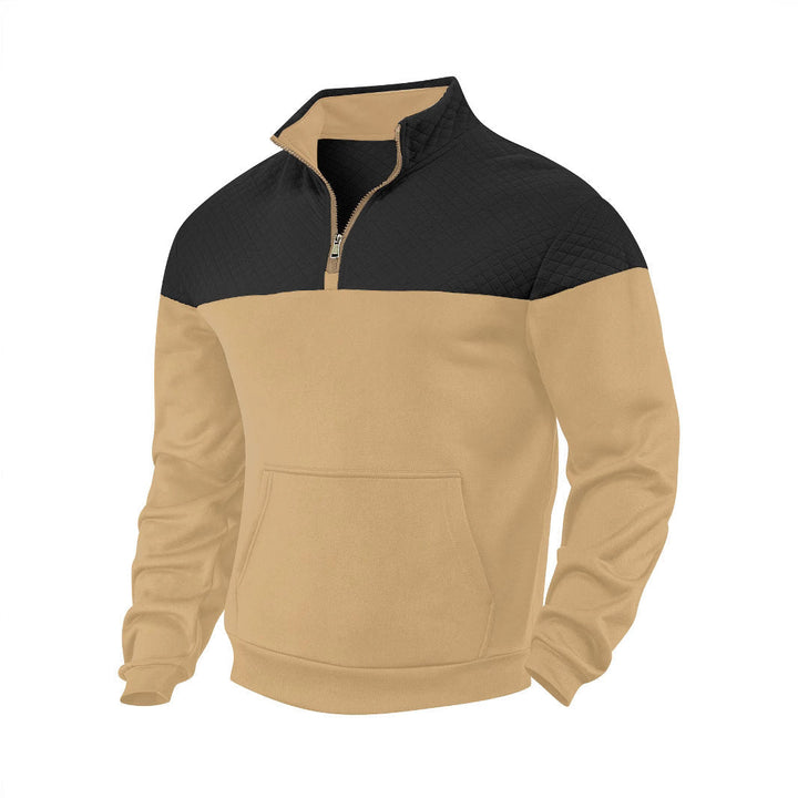 Męska Krótki zamek Bluza z Pikowana Shoulder Panel i Kieszeń kangurka