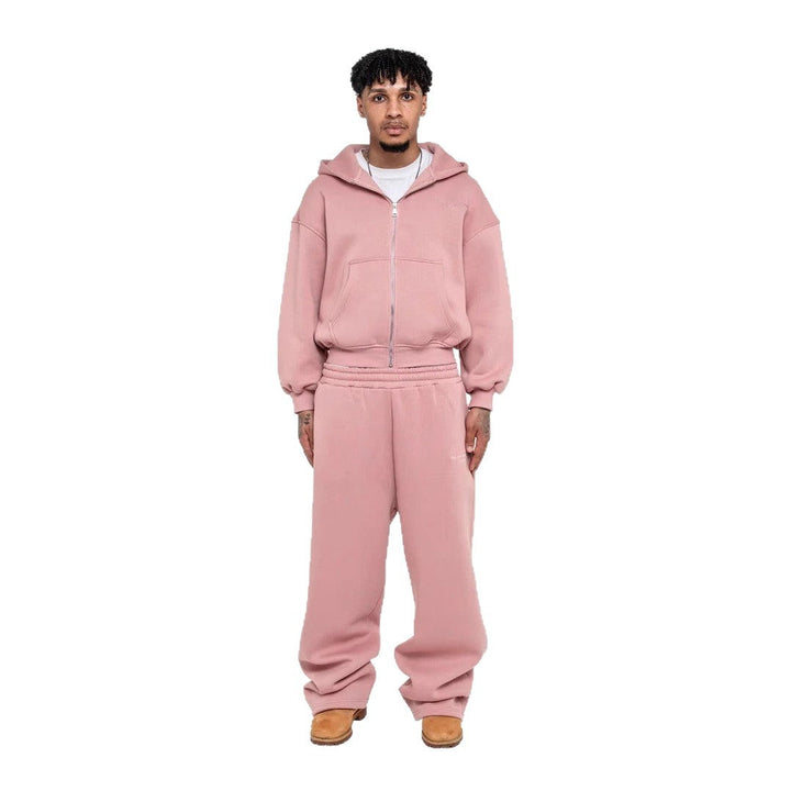 Męska Codzienny zip-up bluza z kapturem i palazzo spodnie set z dropped-shoulder sylwetka