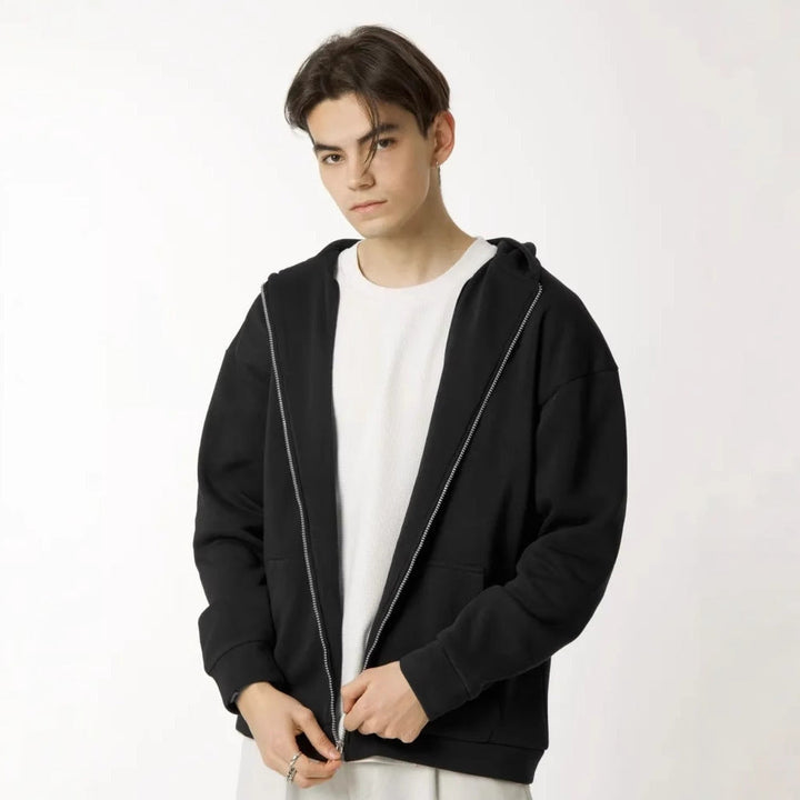 Męska nan minimalistyczny bluza z zamkiem i kapturem z clean oversize Krój i miękki French terry Podszewka