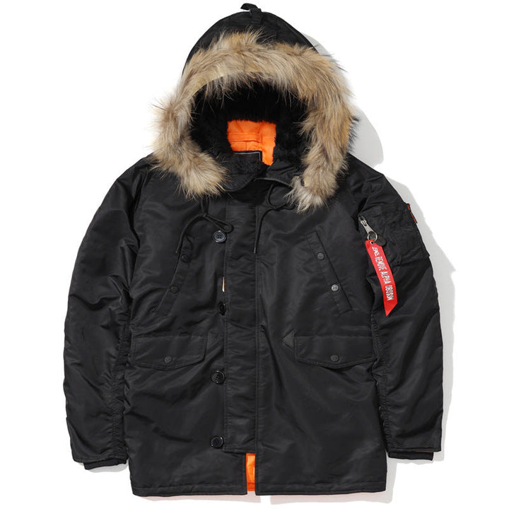 Męska expedition parka z detachable imitacja fur kapturem, termiczny paddwg, i rękaw organizer
