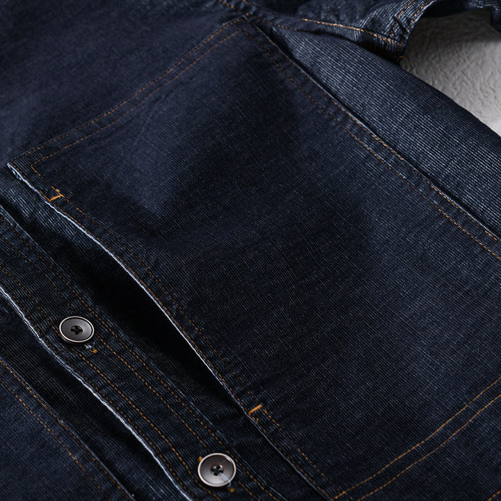 Męski Structured Denim Twill Koszula wierzchnia Kurtka z Large Naszywane kieszenie