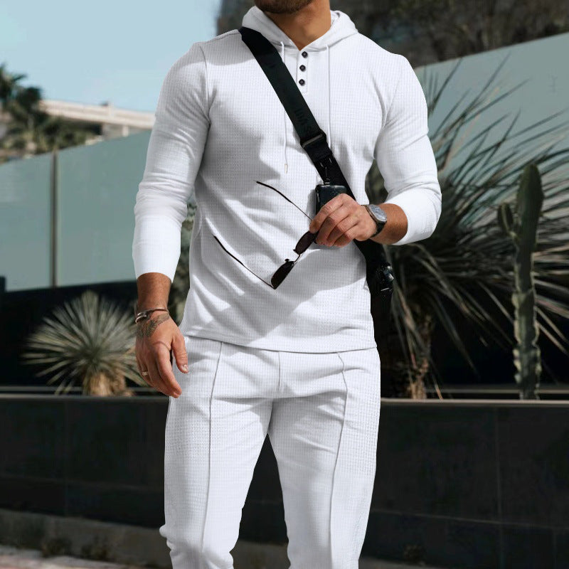 Męska dopasowana z kapturem Listwa guzikowa set wykonana z textured stretch jersey z dopasowany chino jogger
