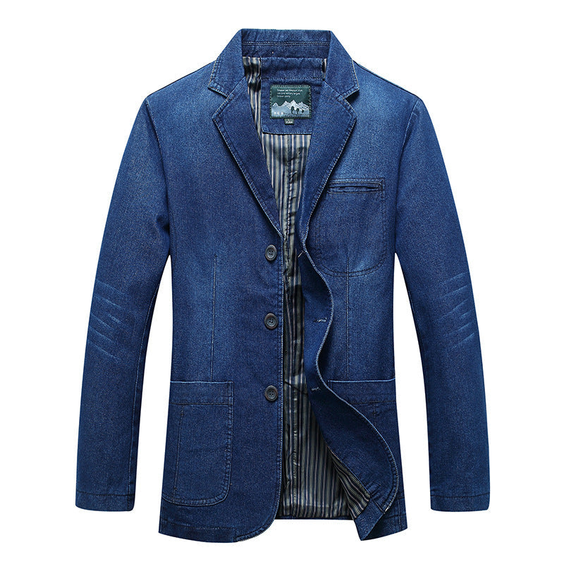 Męska denim marynarka w loose fit z lapel kołnierzem i naszywanymi kieszeniami