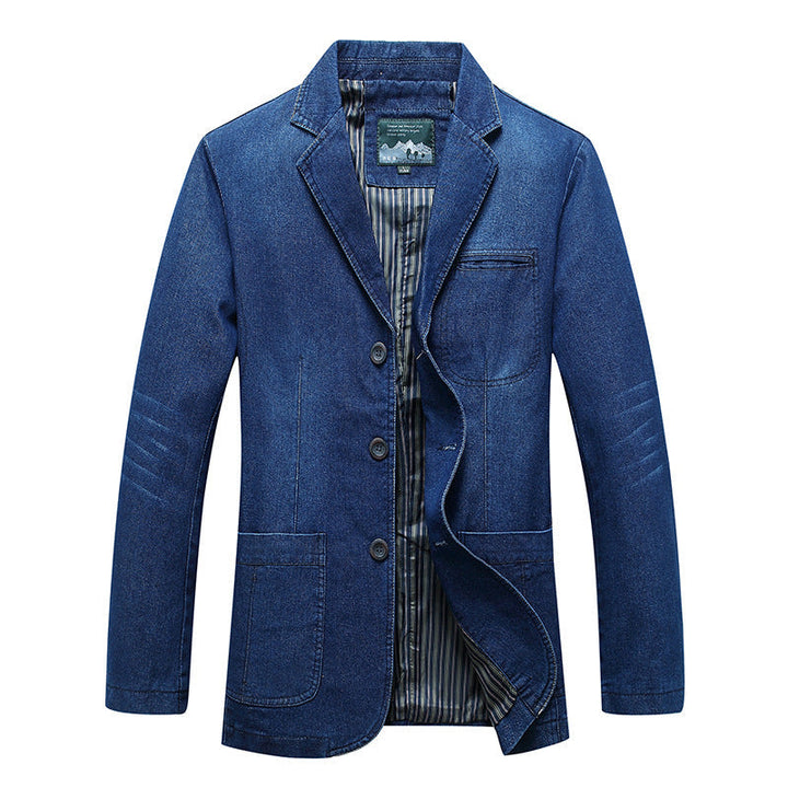 Męska denim marynarka w loose fit z lapel kołnierzem i naszywanymi kieszeniami