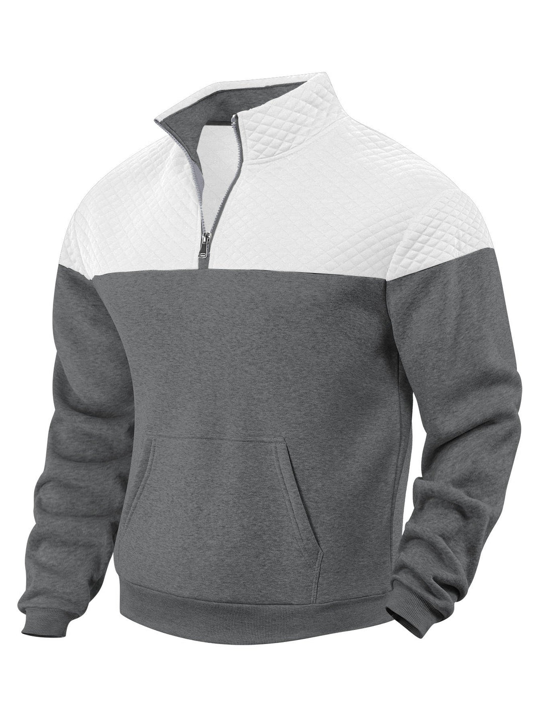 Męska Krótki zamek Bluza z Pikowana Shoulder Panel i Kieszeń kangurka