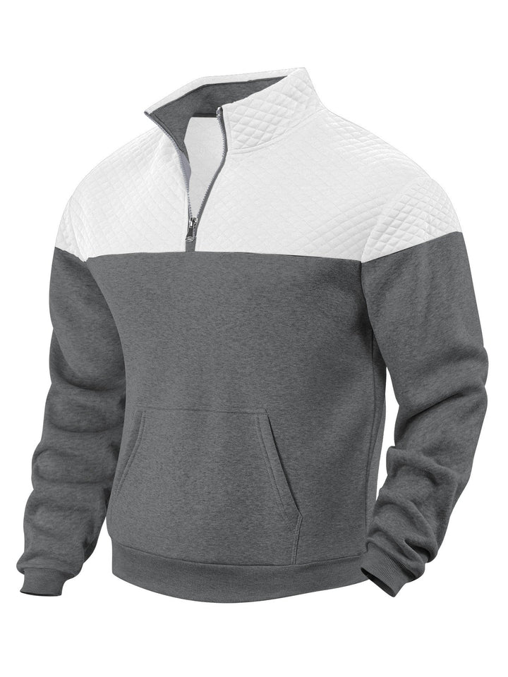 Męska Krótki zamek Bluza z Pikowana Shoulder Panel i Kieszeń kangurka