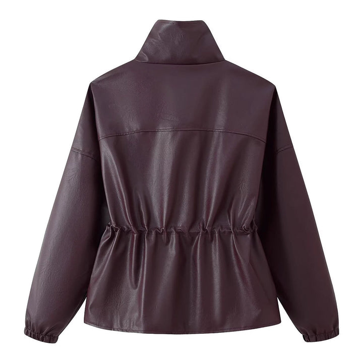 Damskie Imitacja skóry Parka z Stójka, Talia Ściągacz, i Listwa Kieszenie