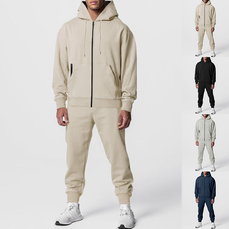 Męska miejski bluza z zamkiem i kapturem z kieszeń kangurka i tapered joggery set