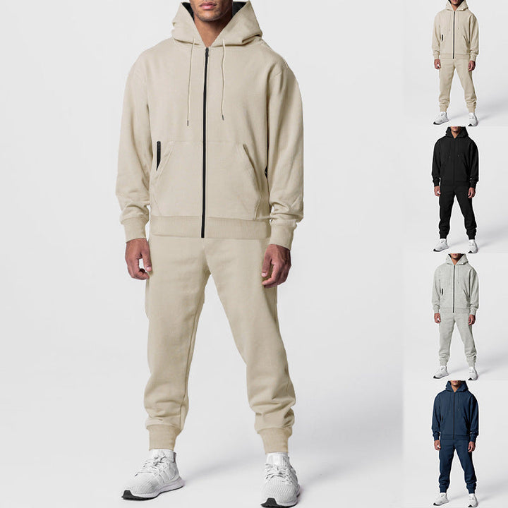 Męska miejski bluza z zamkiem i kapturem z kieszeń kangurka i tapered joggery set