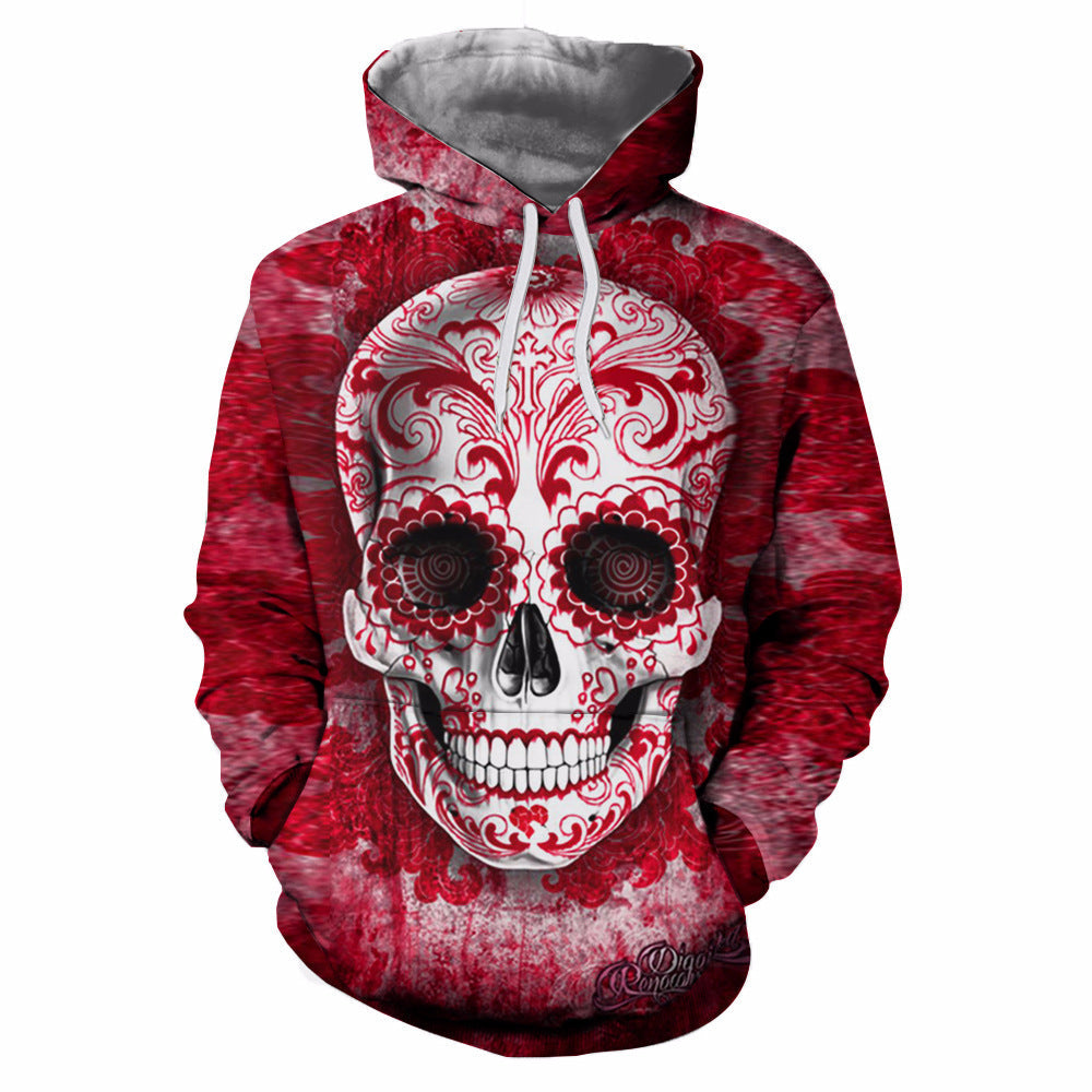 Męska bluza z kapturem z na całej powierzchni skull i playing card graficzny