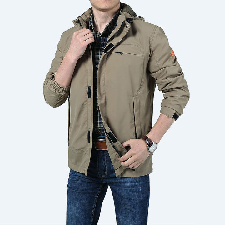 Męski lekki funkcjonalny field parka z kaptur i wielofunkcyjne kieszenie