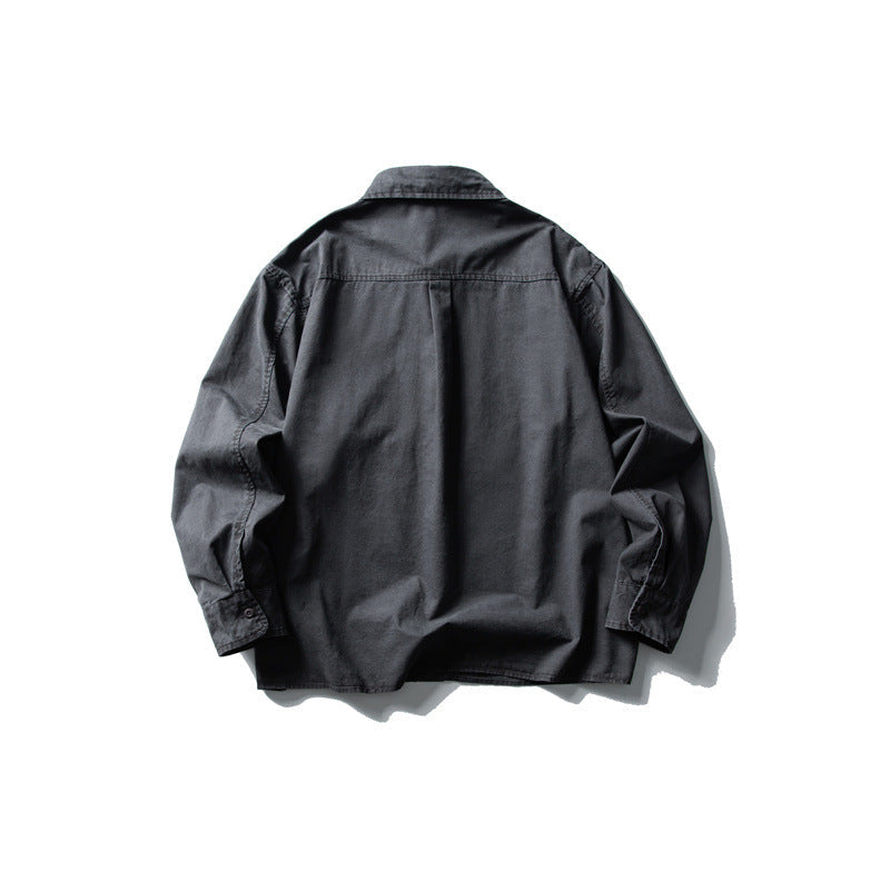 Męska oversize kurtka koszulowa z trwały bawełna twill z naszywka klatka piersiowa kieszenią i straight dół