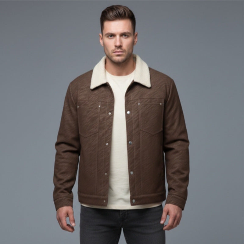 Męski Casual Sherpa-Lined Trucker Kurtka z Kołnierz z imitacji futra
