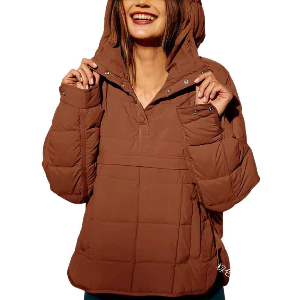 Damska Pikowana Lined Pull-Over Anorak z Kaptur