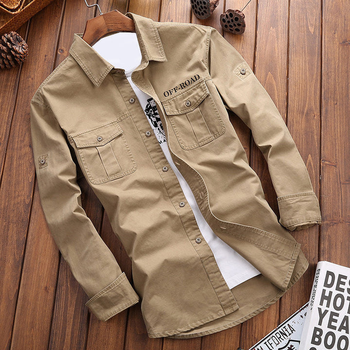 Męski Longline Płótno Koszula wierzchnia w Utility Styl z Chest Flap Kieszenie