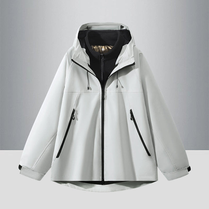 Męska Two-Tone softshell Hybrid kurtka z kapturem, Extended Back i wodoodporna zamkiems