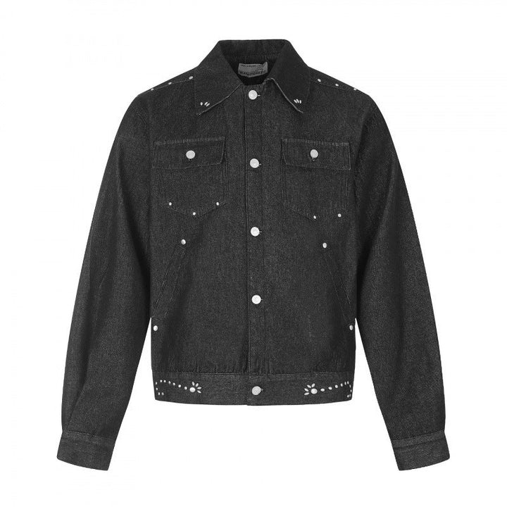Męska krótka krój canvas blouson kurtka z studded embellishments i kieszeniami z patkami