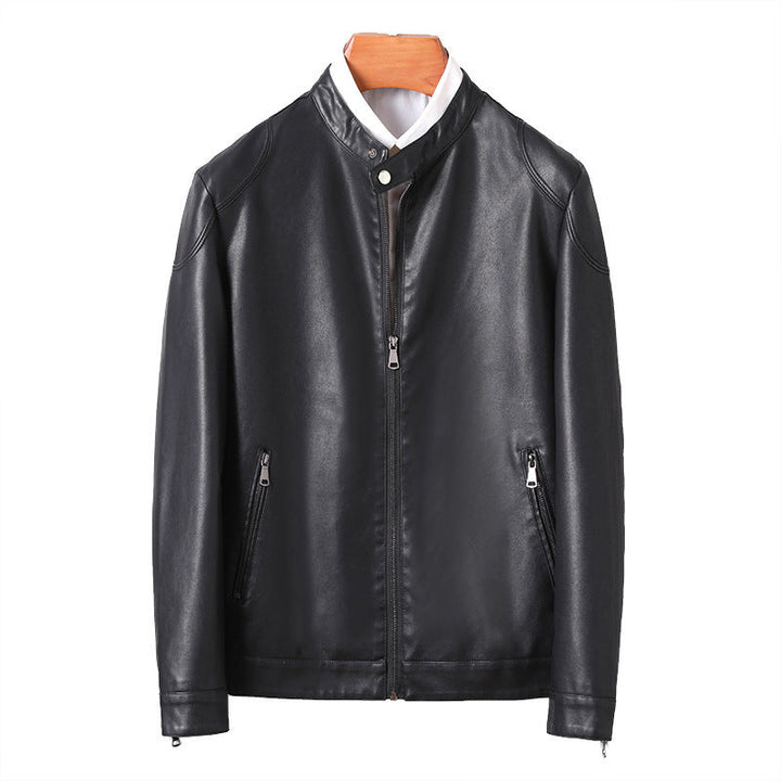 Męski Minimalist Imitacja skóry Blouson z Stójka i Side Kieszenie na zamek