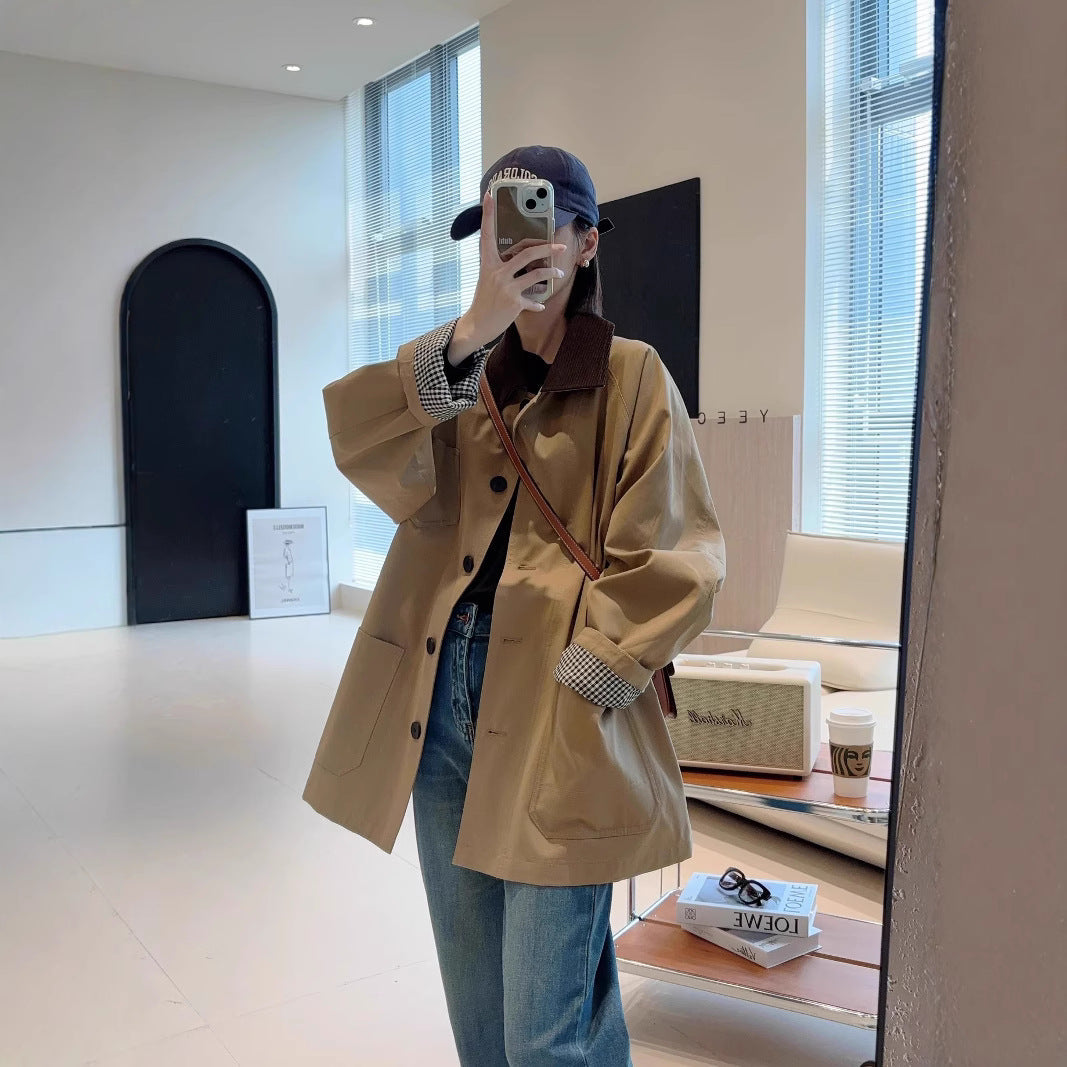 Damska Fashionable oversize kurtka z Contrasting kołnierzem Lumaza