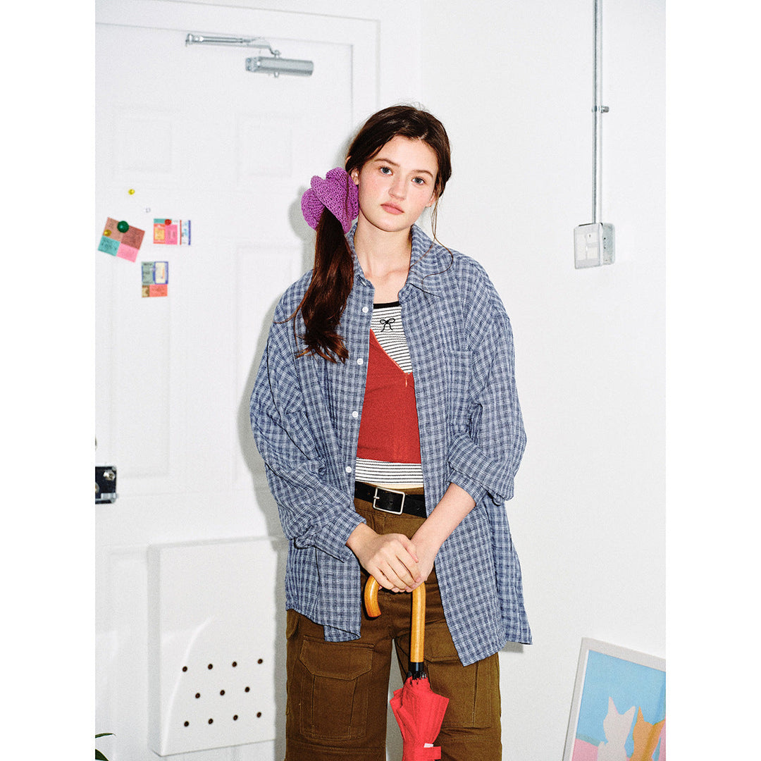 Męska boxy krata koszula wierzchnia z boxy krój, klatka piersiowa kieszenią i lekka flannel texture