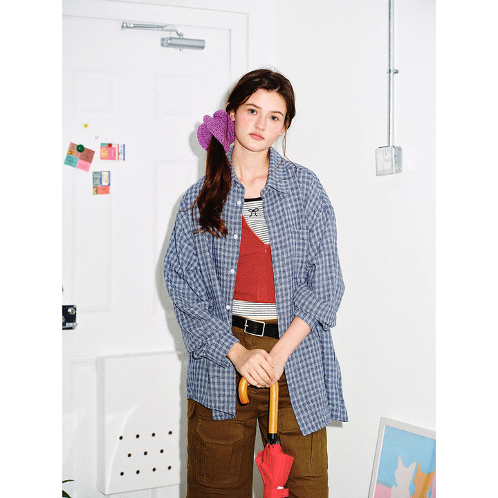 Męska boxy krata koszula wierzchnia z boxy krój, klatka piersiowa kieszenią i lekka flannel texture