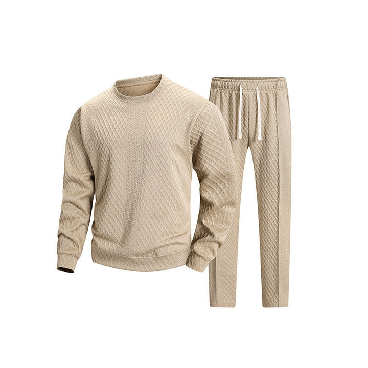 Męska Pikowana Lounge Set z Diamond Wzór, Okrągły Dekolt Bluza &amp; Ściągacz Spodnie