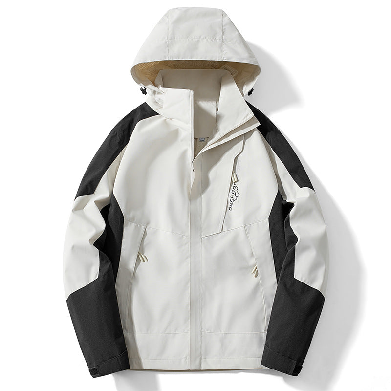 Męska Colorblock softshell Trekker kurtka z kapturem, ukrytym zamkiems i boczne kieszeniami