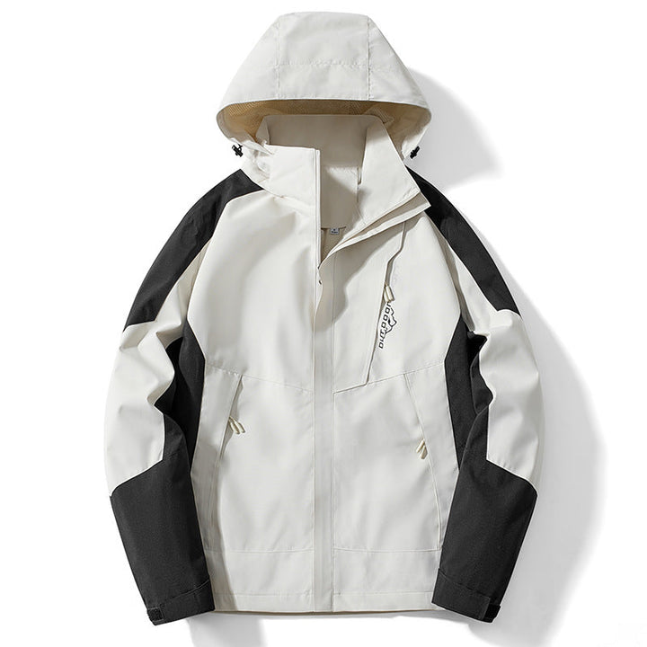 Męska Colorblock softshell Trekker kurtka z kapturem, ukrytym zamkiems i boczne kieszeniami