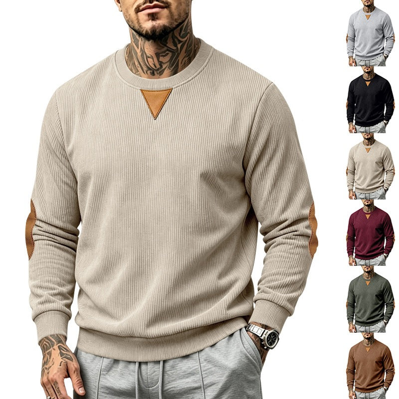 Męska bluza z textured dzianina, elbow patches i okrągły Dekolt