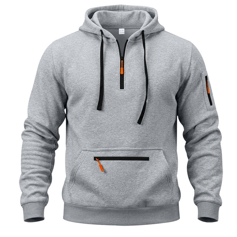 Męska sportowa bluza z kapturem z half zamek i zippered kieszeń kangurka