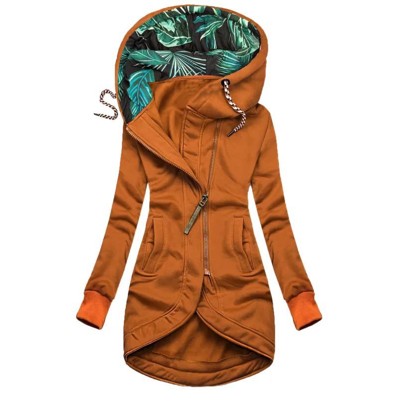 Damska z kapturem parka z asymmetric przodem zamkiem błyskawicznym i pikowana tropical lining hood Lumaza