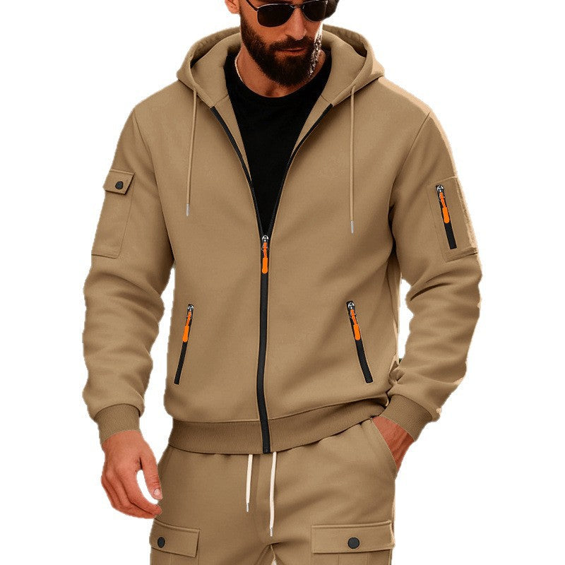Męska kurtka z kapturem z wodoodporna zippers i multifunctional Kieszenie
